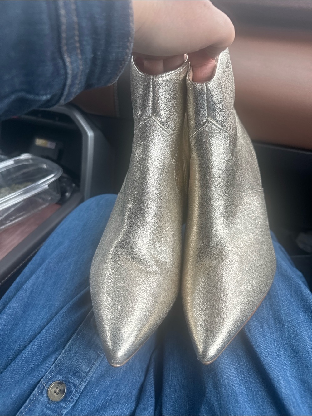 Express Gold Metallic Pointed-Toe Stiletto Ankle Boots - Picture 3 of 8